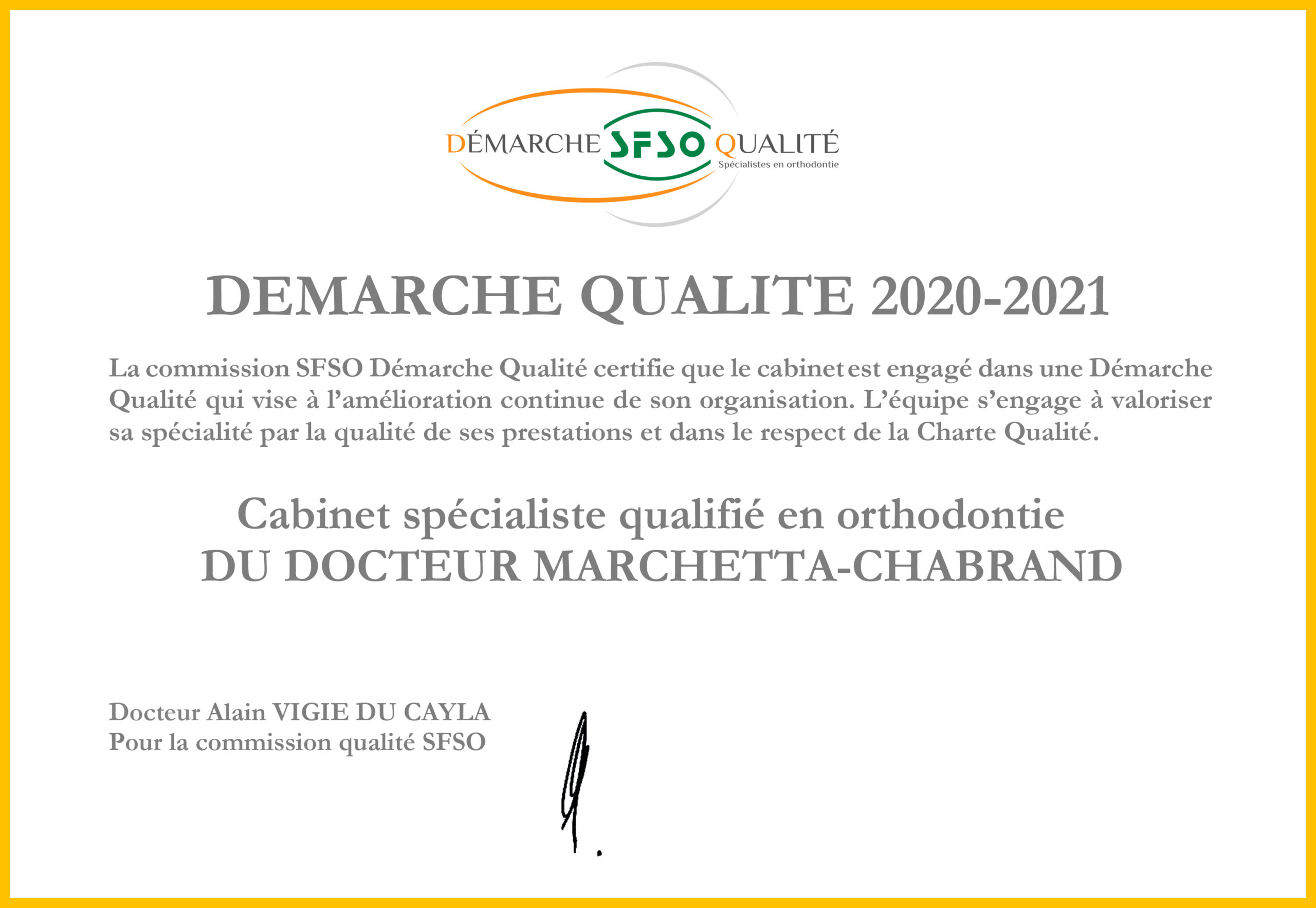 ATTESTATION SFSO DEMARCHE QUALITE 2020-2021 DR MARCHETTA CHABRAND